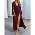thumbnail image 6 of Female Long Sleeve Maxi Dress V Neck Wrap Waist Formal Long Cocktail Dresses Night Out Outfits Wine Red S, 6 of 8