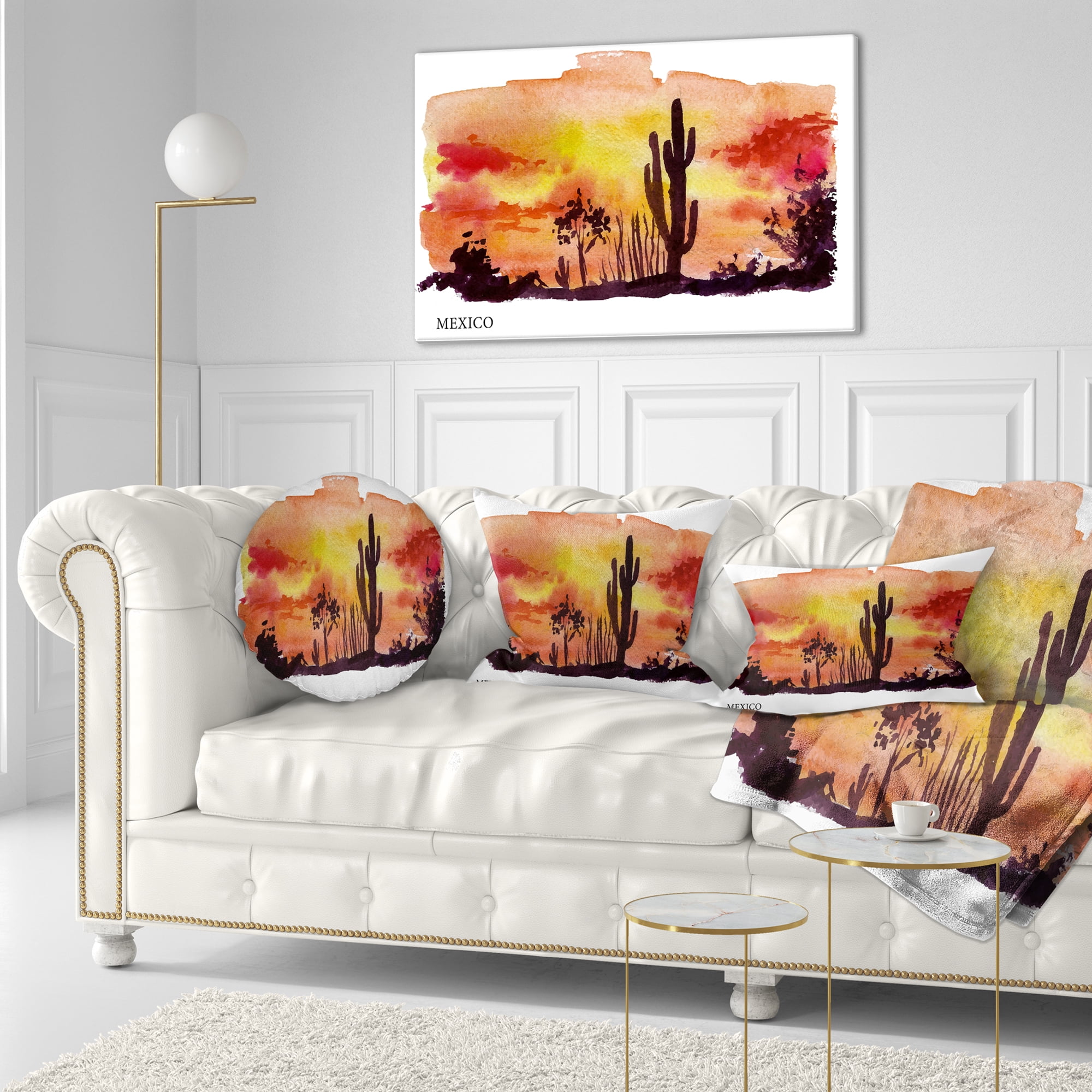Designart Mexico Vector Illustration - Cityscape Painting Throw Pillow - 12x20