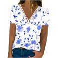 thumbnail image 1 of Birdeem Blouse à Manches Courtes en Dentelle Imprimée Mode pour Femmes Col en V Hauts Décontractés, 1 of 5