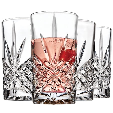 Godinger Highball Drinking Glasses, Tall Glass Cups, Water Glasses, Cocktail Glasses, Dublin Collection - Set of 4