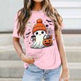 thumbnail image 2 of Womens Blouses Round Neck Ghost Pumpkin Letter Graphic Print Short Sleeve Womens T Shirts,Pink,L, 2 of 7
