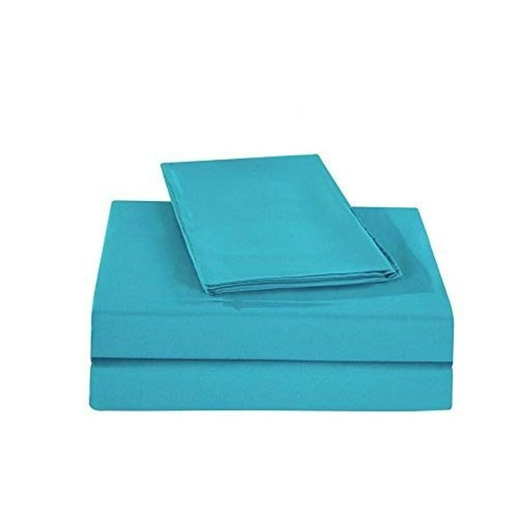 Ensemble de Draps en Coton Très Grand, Coton Égyptien, Turquoise Uni 600 Fils, Ensemble de Draps Très Grand 4 Pcs, Sateen Uni, Poche Profonde de 16 Pouces Pouces - 18 Pouces.