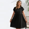 thumbnail image 3 of Womens Summer Midi Dress Casual Short Sleeve Cotton Linen Dress Flowly Beach Tunic Sundresses with Pockets 2025 2XL black, 3 of 6
