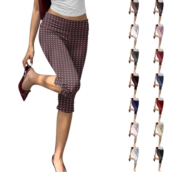 Women Y3k Side Split Capri Pants Polka Dots Low Rise Fitted Cropped Leggings Casual Stretchy Dressy Capris Going Out, L