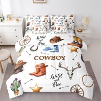 Homewish Western Cowboy 7-Piece Twin Bedding Sets for Kids Children Teens,Rustic Farmhouse Bedding Comforter Set,Southwestern Theme Breathable Sheet Sets,Super Cozy Room Decor,Reversible