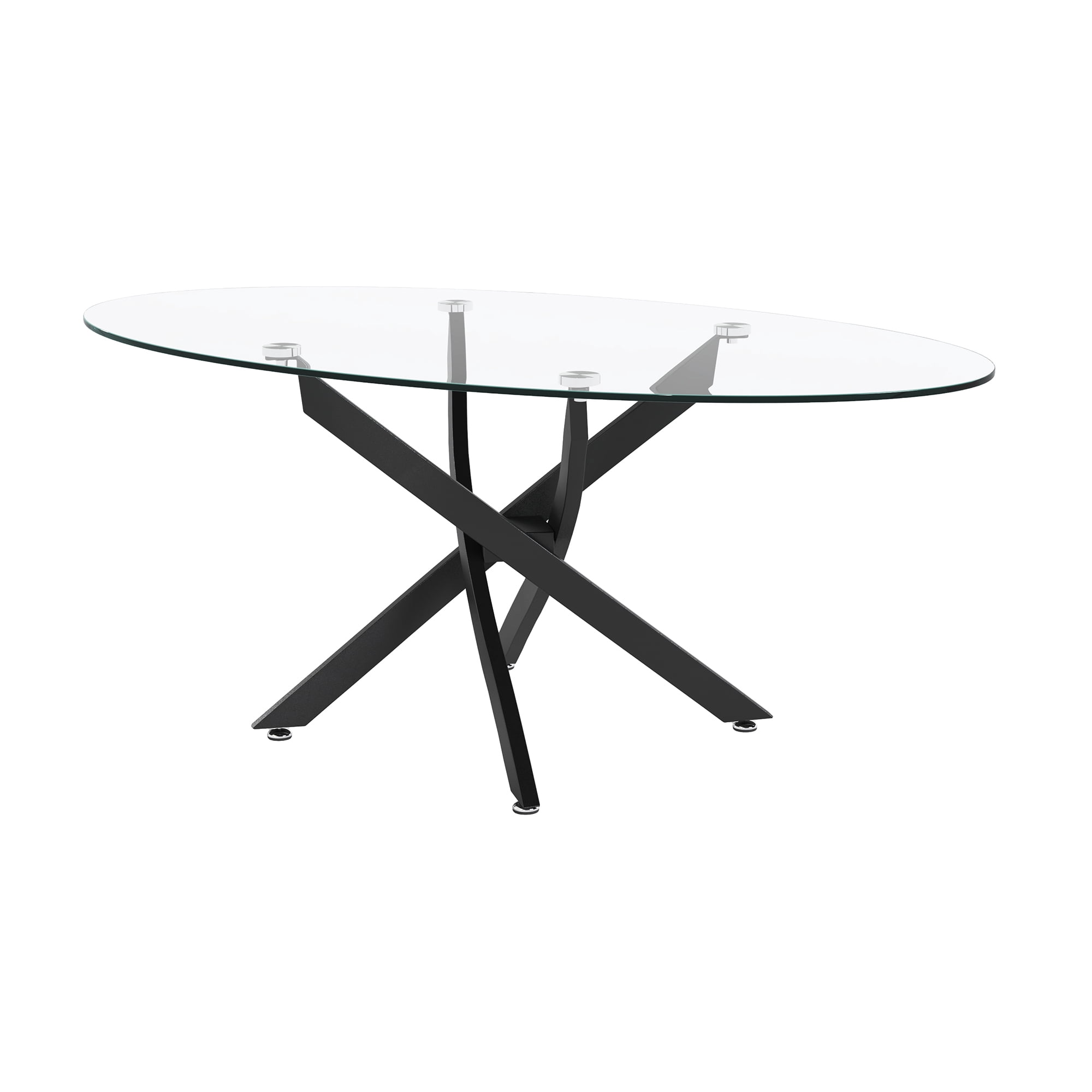 Oval Coffee Table with Tempered Glass Top and Black Metal Legs, Modern Side Table and Tea Table for Living Room, 39.37 Inch, Black