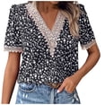 thumbnail image 2 of Wycnly Womens Blouses and Tops Dressy Elegant Lace Trim Loose Fit Lightweight Pullover Tshirts 2024 Summer V-Neck Short Sleeve Floral Print Casual Blouses Black XL, 2 of 7