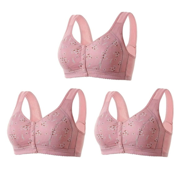 Mrat Sports Bras for Women 3pc Front Closure Everyday Sports Bras, Front Button Bra, Convenient Snap Sleep Bra, Women Comfort Wireless Cotton Bras S-164 Hot Pink-A 4XL