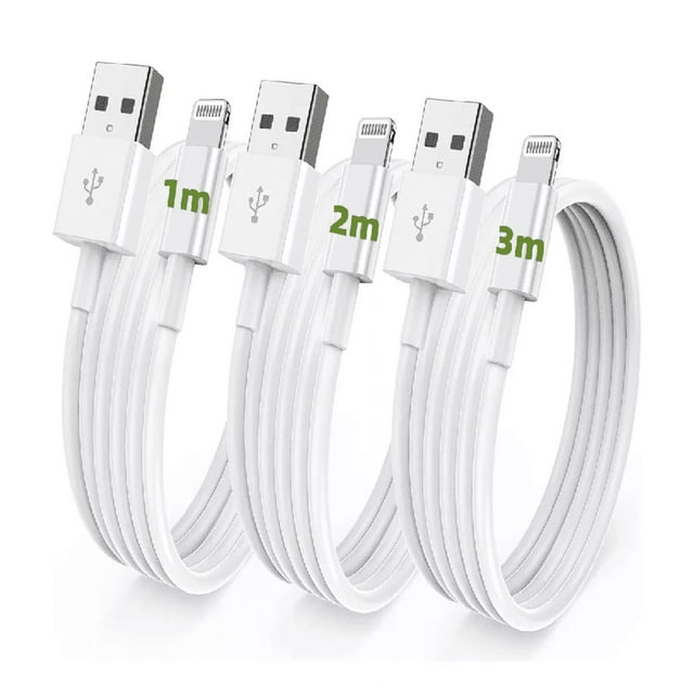 Cable De Cargador Usb Para iPhone iPad 12w Carga Rápida 3pzs Blanco