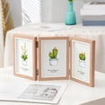thumbnail image 4 of relayinert Hinged Photo Frame Foldable 4x6 Wooden Display Holder Family Collage Stand Vertically Excellent Craft Simple And Rustic Brown Triple Fold 6 inch, 4 of 6