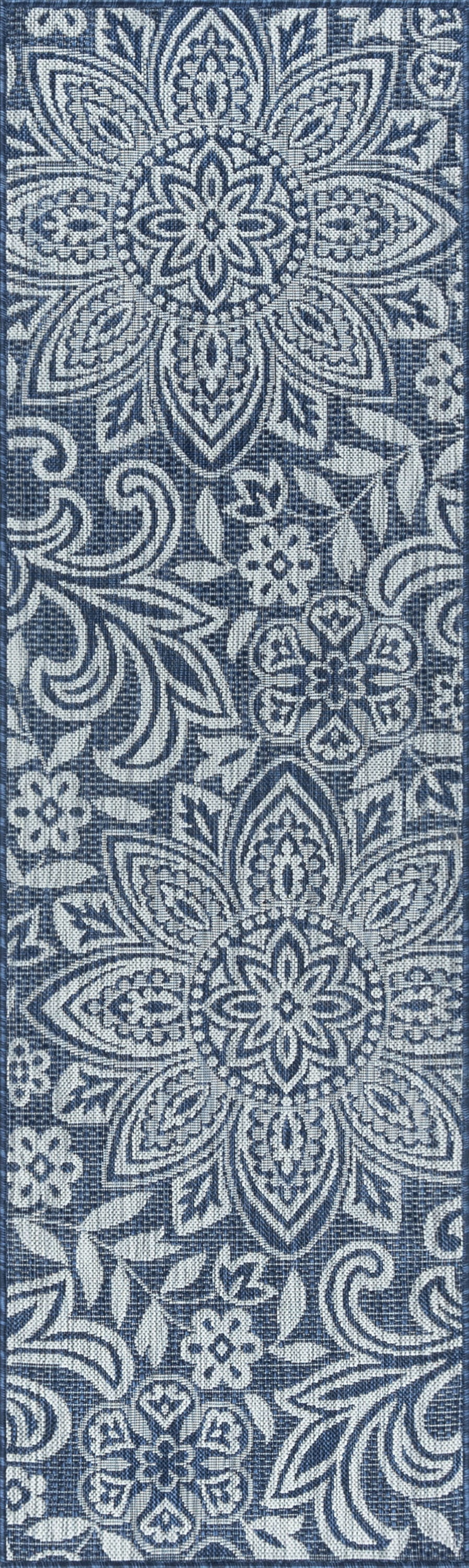 Bliss Rugs Floral Indoor Outdoor Rug Water Resistant Runner Rug for Patio, Hallway, Entryway, Deck, Navy ,2' x 10'