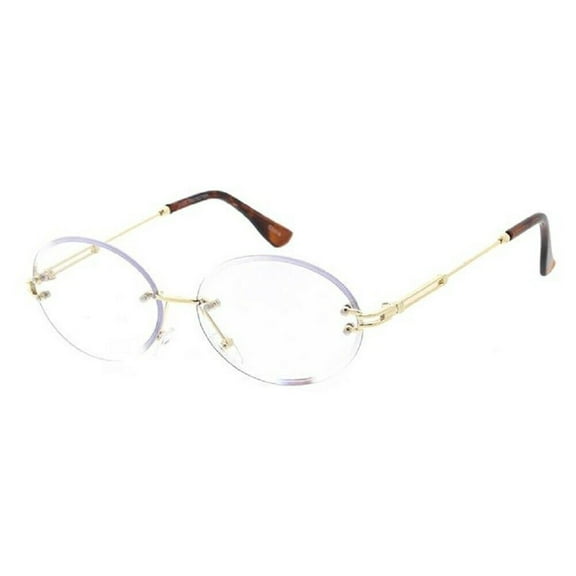 Gold Luxury Round Oval Rimless Metal Frame Clear Lens Fancy Sunglasses