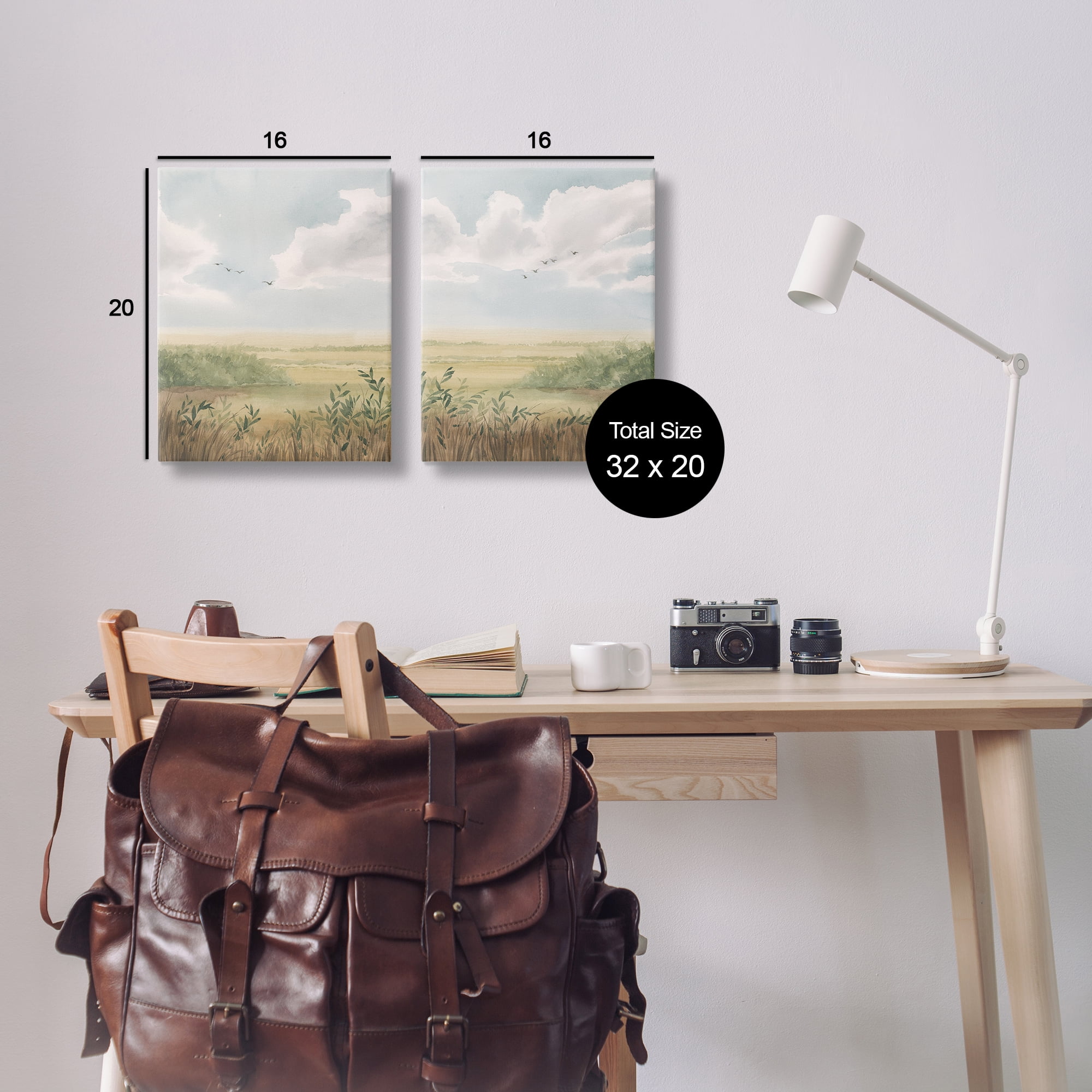 Stupell Industries Birds over Country Pastures Landscape & Nature Painting Wrapped Canvas Art Print Wall Art, 16 x 20, Set of 2