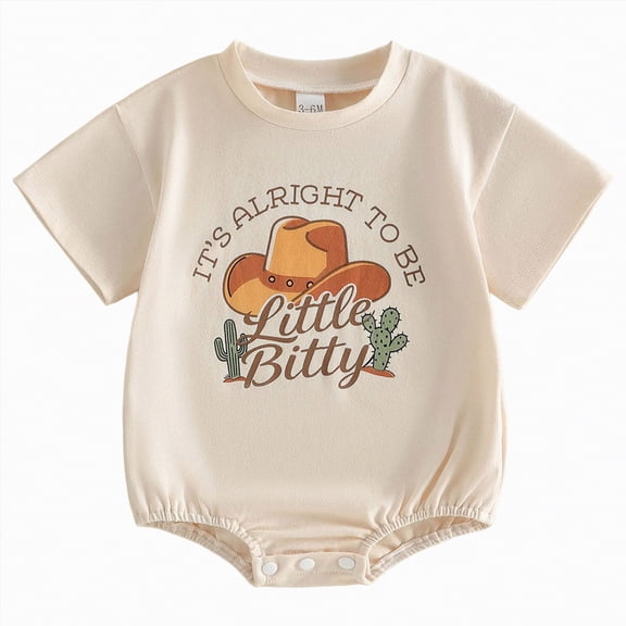 mgoYE Newborn Boy Clothes Newborn Baby Short Sleeve Western Romper Birthday Outfits Summer Casual Round Neck Cowboy Hat Print Bodysuit(Beige,0-3 Months)