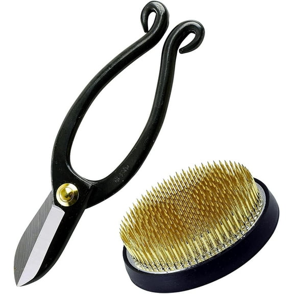 Wazakura Ikebana Tool Kit - Gift Box Set - 3-1/4" Ikenobo Scissors + Brass Kenzan Flower Holder Made in Japan