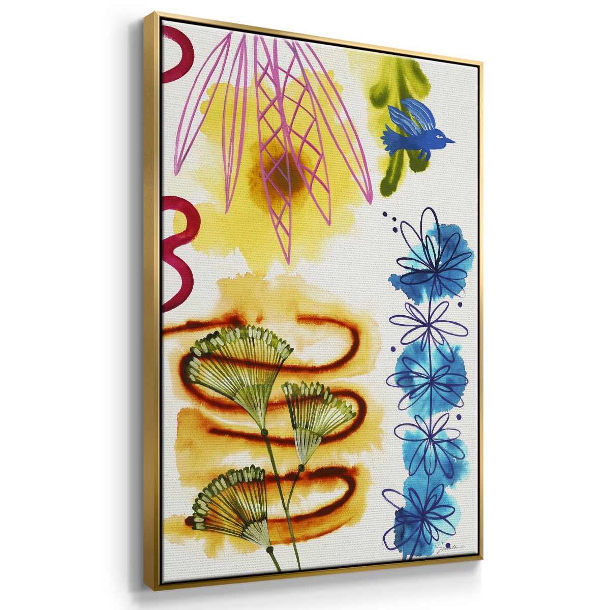 Flower Power I Framed Premium Gallery Wrapped Canvas - Ready to Hang - 27 x 41 - Gold Floating Frame