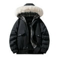 thumbnail image 3 of Zedker Mens Lightweight Puffer Jacket Winter Plaid Lined Down Coat Insulated Windproof Full Zip Jacket with Faux Fur Hood Black M, 3 of 10