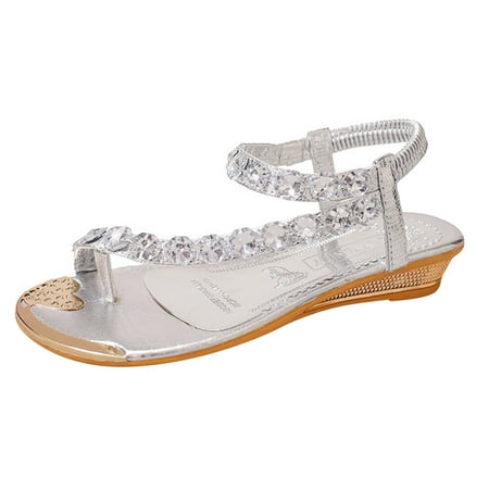 

CBGELRT Womens Sandals Silver Womens Shoes Sandals Wedges Bohemia-Style Ladies Slippers Slip Beach Shoes Womens Fashion On Wedge Women s Sandals Vacation Sandals for Women