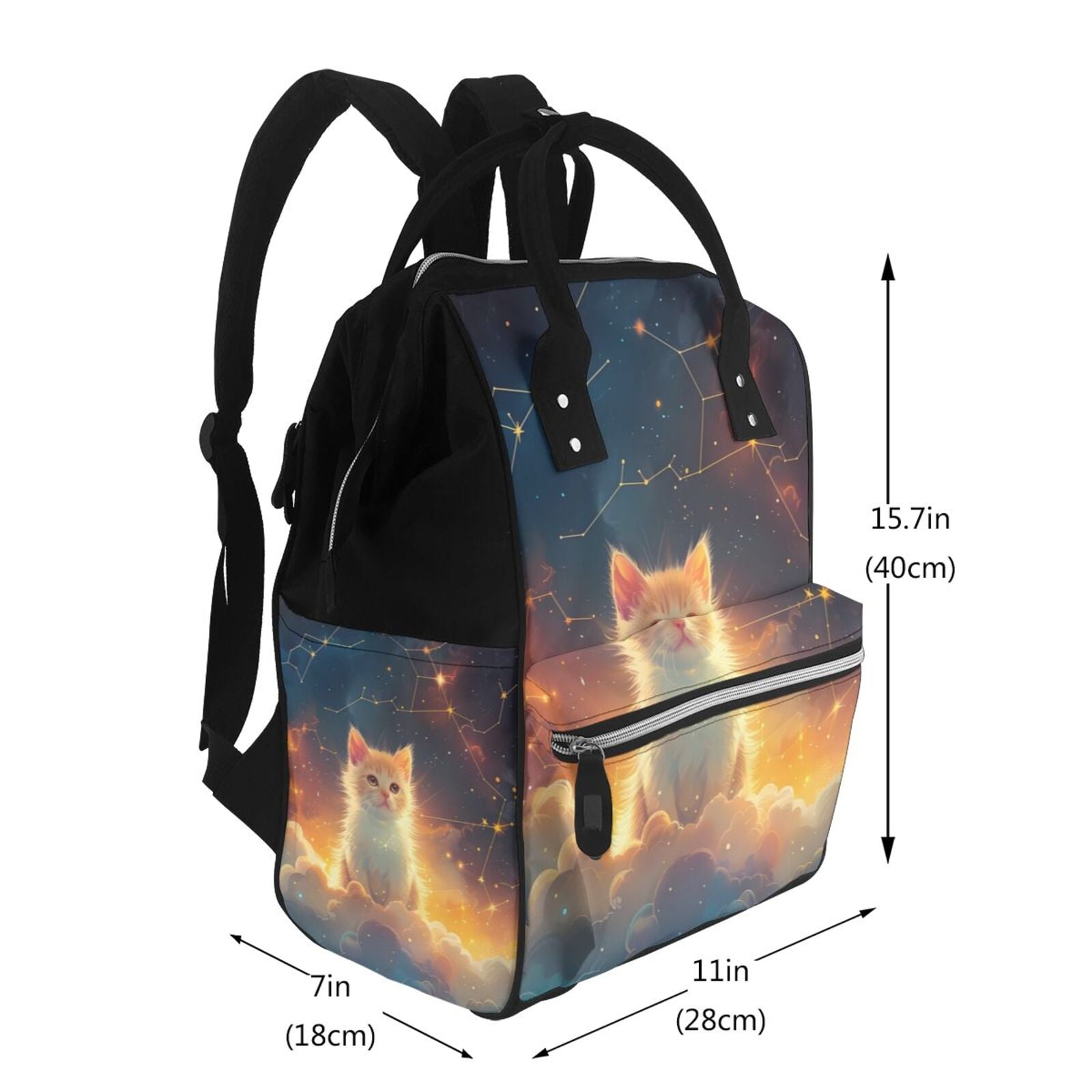 Ratiio Starry Sky Constellation Cat Mummy Backpack - Waterproof Twill Canvas, Large Capacity Diaper Bag with Multiple Pockets and Adjustable Straps