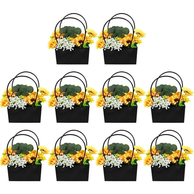 Paper Handy Gift Bag 10Pcs Kraft Paper Biodegradable Flower Gift Box with Reinforced Handle Multipurpose Portable Flower Packaging Tote Bag for Succulent Plant Pot Cake