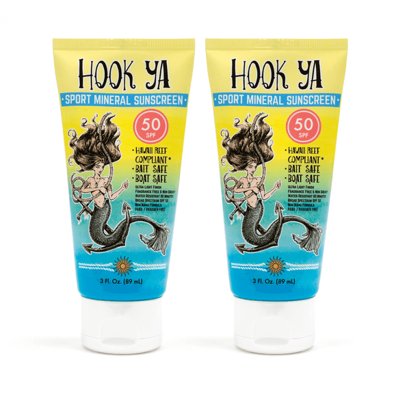 2- Pack Hook Ya Sport Mineral Sunscreen Hawaii Reef Compliant, Non-Nano, 3oz Travel Size, (2) Pack 6oz Total, UVA/UVB Protection, Octinoxate-Oxybenzone Free, No Fragrance, PABA-Paraben free