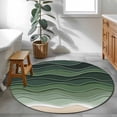 thumbnail image 4 of Sage Green Waves Round Area Rug 4 FT, Non Slip Indoor Outdoor Rug, Rustic Abstract Ombre Stripes Art Washable Soft Circular Carpet Non-Shedding Floor Mat for Coffee Table Nursery Foyer Balcony, 4 of 8