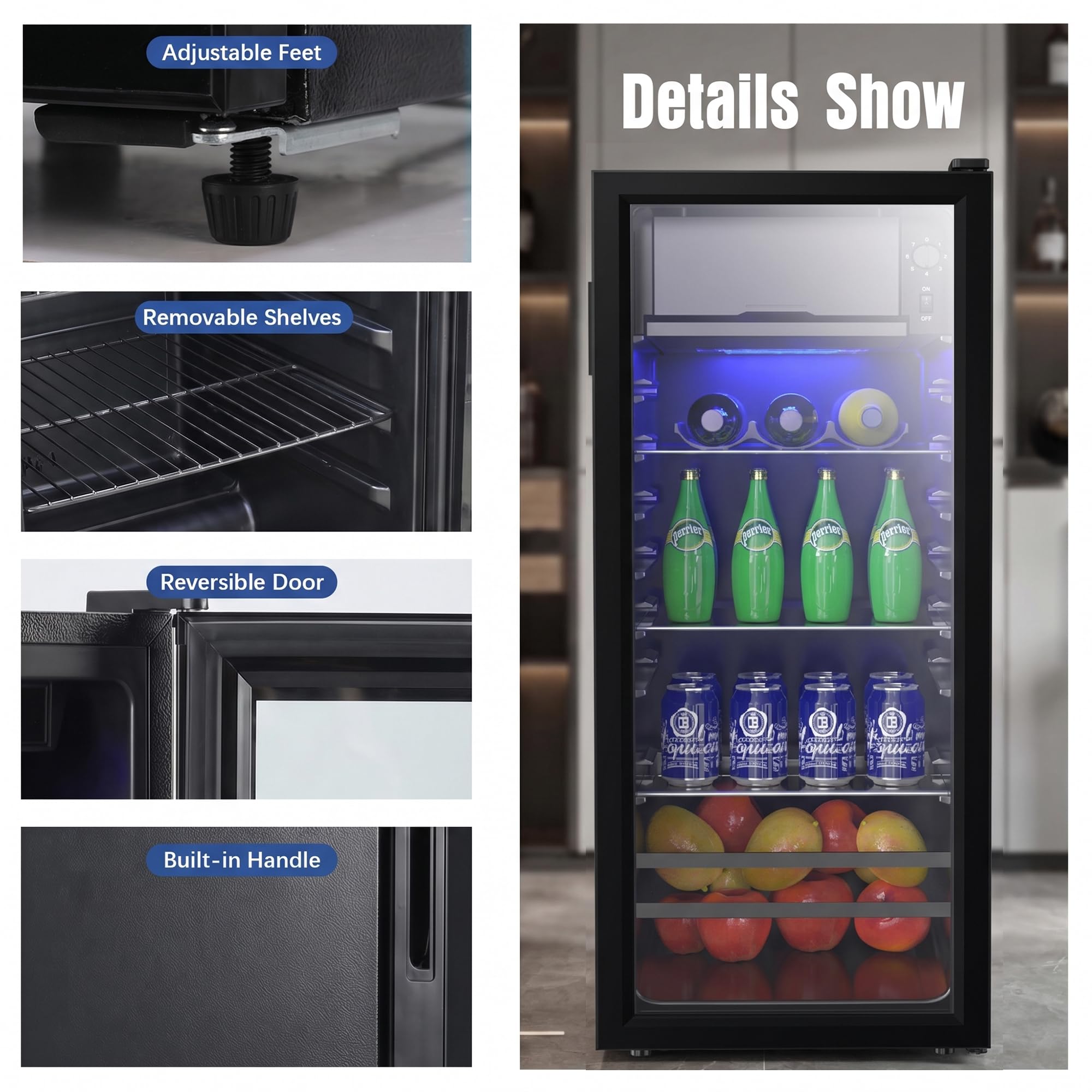 170 Can Beverage Refrigerator Wine Cooler, Digital 7‑Level Temperature Control Mini Fridge 32‑50°F, Humidity Lock Double Tempered Glass Door, Freestanding Drink Cooler for Home Bar Office Dorm