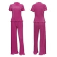 thumbnail image 4 of Txlixc Traje de mujer, camiseta de cuello alto de manga corta con traje de pantalones de piernas anchas Txlixc moda, 4 of 4