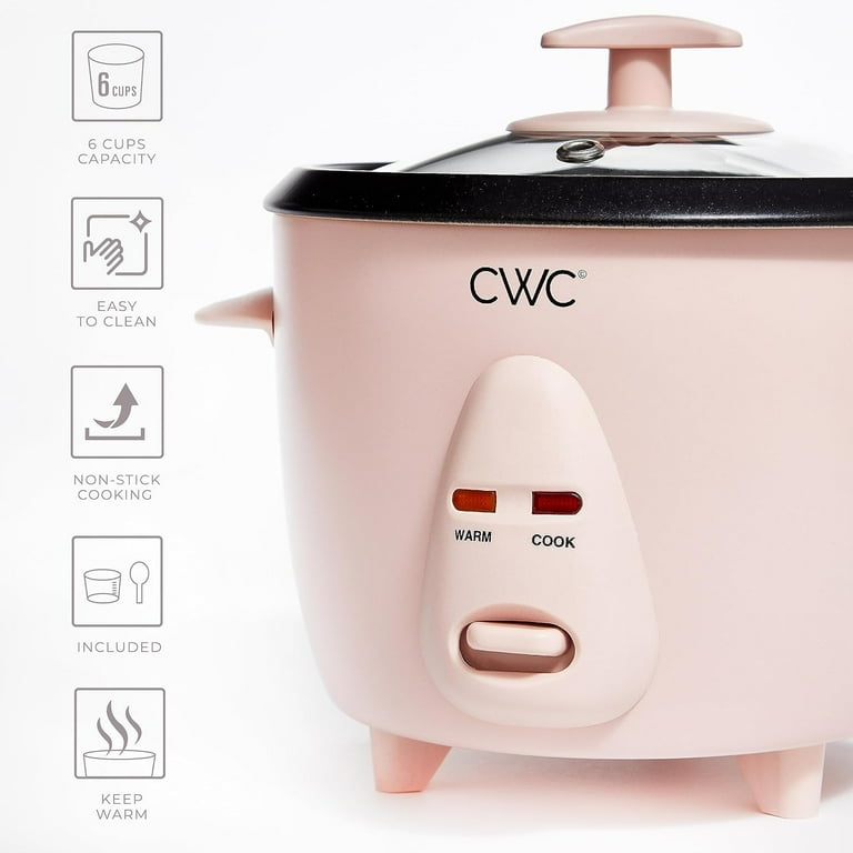 COOK WITH COLOR 6-Cup Pink Mini Rice Cooker, 300W Cooking Pot