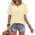 thumbnail image 4 of Women's Casual Fashion Round Neck Solid Color Pleated Short Sleeve T-Shirt Top, Trendy Blouse with Accordion Pleats for Street Style and Daily Wear,Beige,2XL, 4 of 6