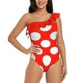 thumbnail image 2 of Big Polka Dots Red White Modern Trendy Pattern One Shoulder Ruffle Swimsuits One Piece Swimsuit Women Swimwear Beach, 2 of 5