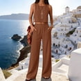 thumbnail image 2 of Women's 2026 Cotton Gauze Linen 2 Piece Set Sleeveless Crop Tank Top and Wide Leg Pants Casual Summer Outfit Coffee L, 2 of 4