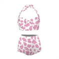 thumbnail image 3 of Yuyamidu Pink Cow Print Bathing Suit for Women Tummy Control High Neck Halter Swimsuit Tummy Control Tankinis Swimming Suits 2 Pcs Skin-Friendly High Waist Swimwear Size XL, 3 of 6