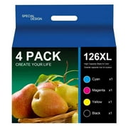 Halofox 126XL Ink Compatible with Epson 126 T126 Ink Cartridges for Printers Workforce 435 520 545 WF-3520 WF-3530 WF-3540 WF-7010 WF-7510 (1 Black, 1 Cyan, 1 Magenta, 1 Yellow)