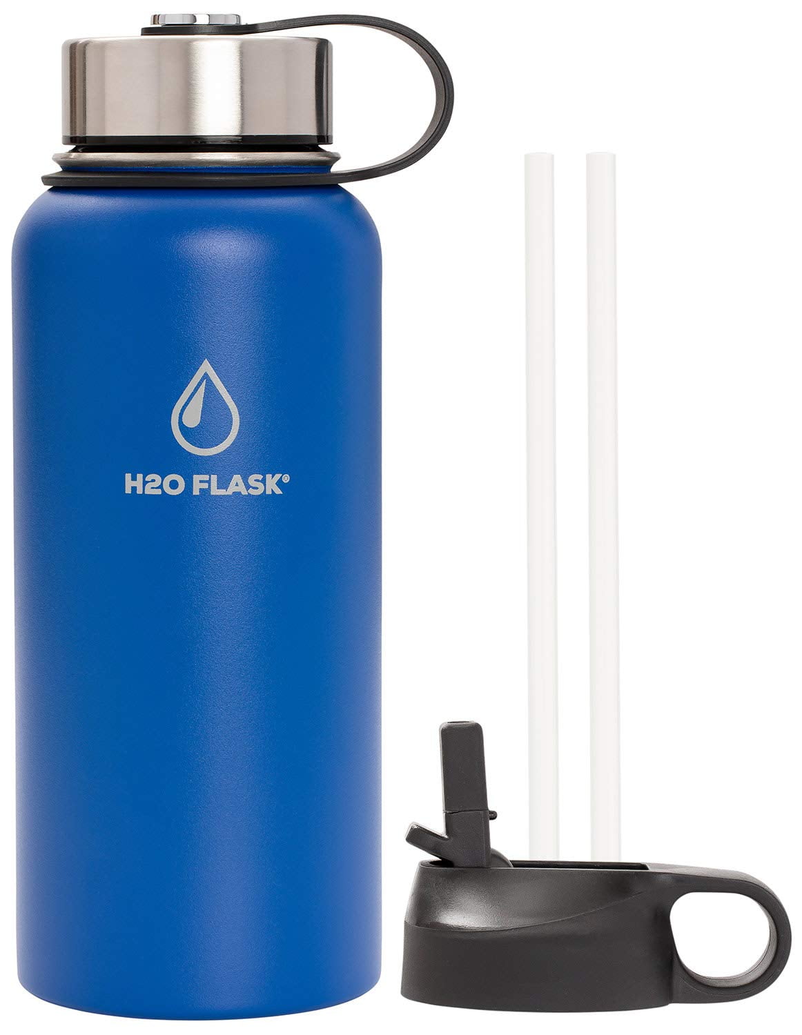 H2O Flask Double Wall Stainless Steel Insulated Water Bottle, 32 oz Blue