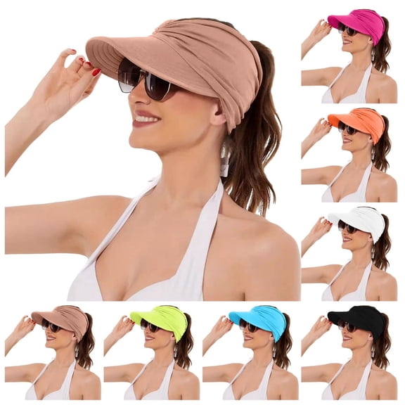 NordicNest Sun Hats for Women Wide Brim UV Protection Sun Visor Hats UPF50 Lightweight Foldable Ponytail Sports Cap