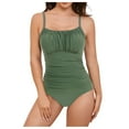 thumbnail image 3 of yueewhu Tummy Control One Piece Swimsuit for Women Vintage Bathing Suits Ruched Swimwear (Army Green, M), 3 of 9