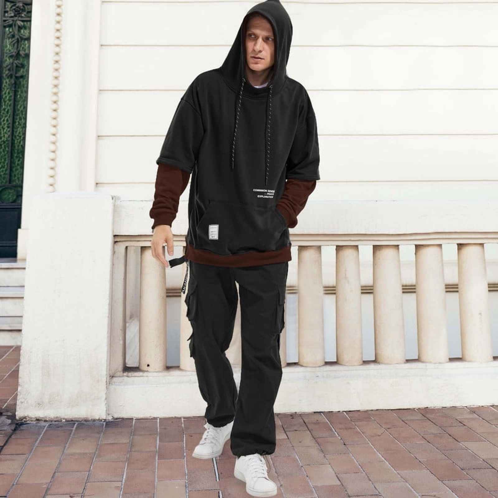 HISITOSA Mens Colorblock Hoodie Casual Patchwork Soft Cotton Pullover Tops Unisex japanese Hooded Sweatshirt with Design