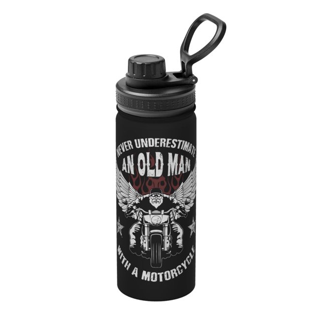 Botella de agua con aislamiento "Nunca subestimes a un anciano", de acero inoxidable de 18 oz, novedosa, para deportes, portátil, para viajes, gimnasios al aire libre.
