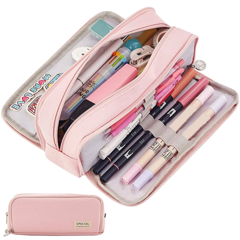 Pencil Case Large Capacity Pen Bag 3 Compartment Pen Pouch Organizer  Portable Stationery Bag Holder with Zipper for School Teen Girl Boys Adults  College Office Stationery Storage Box 