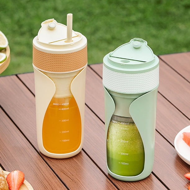 Vaso exprimidor eléctrico inalámbrico portátil | 6 cuchillas de acero inoxidable | Batidora recargable de 80W | 450 ml Batidora de viaje compacta | Carga tipo C | Extractor de jugo de frutas