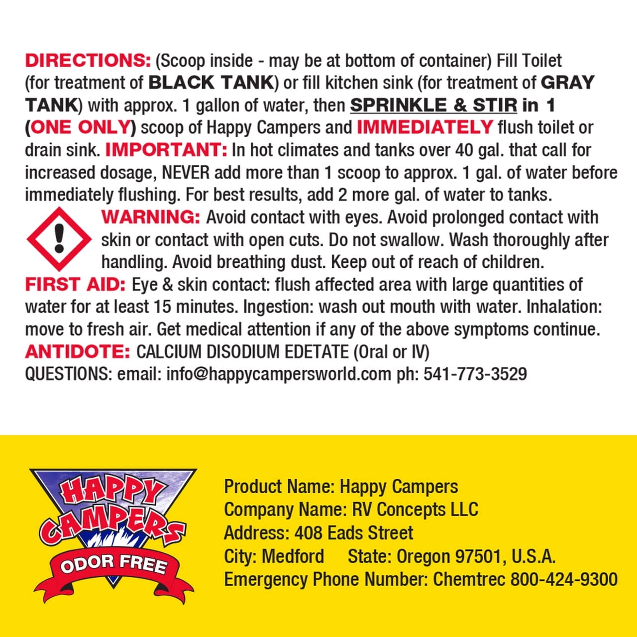 Happy Campers RV Toilet Treatment - Powerful Odor Control, Long-Lasting RV Tank Treatment - Prevents Clogs, Buildup, Sensor Failure - Keeps Holding Tank Clean & Healthy, Odor Free (64 Treatments)