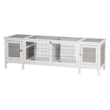 SAZYY Rabbit Hutch, Bunny Cage, Guinea Pig House with Pull-Out Tray & Divided Board - for Indoor, White