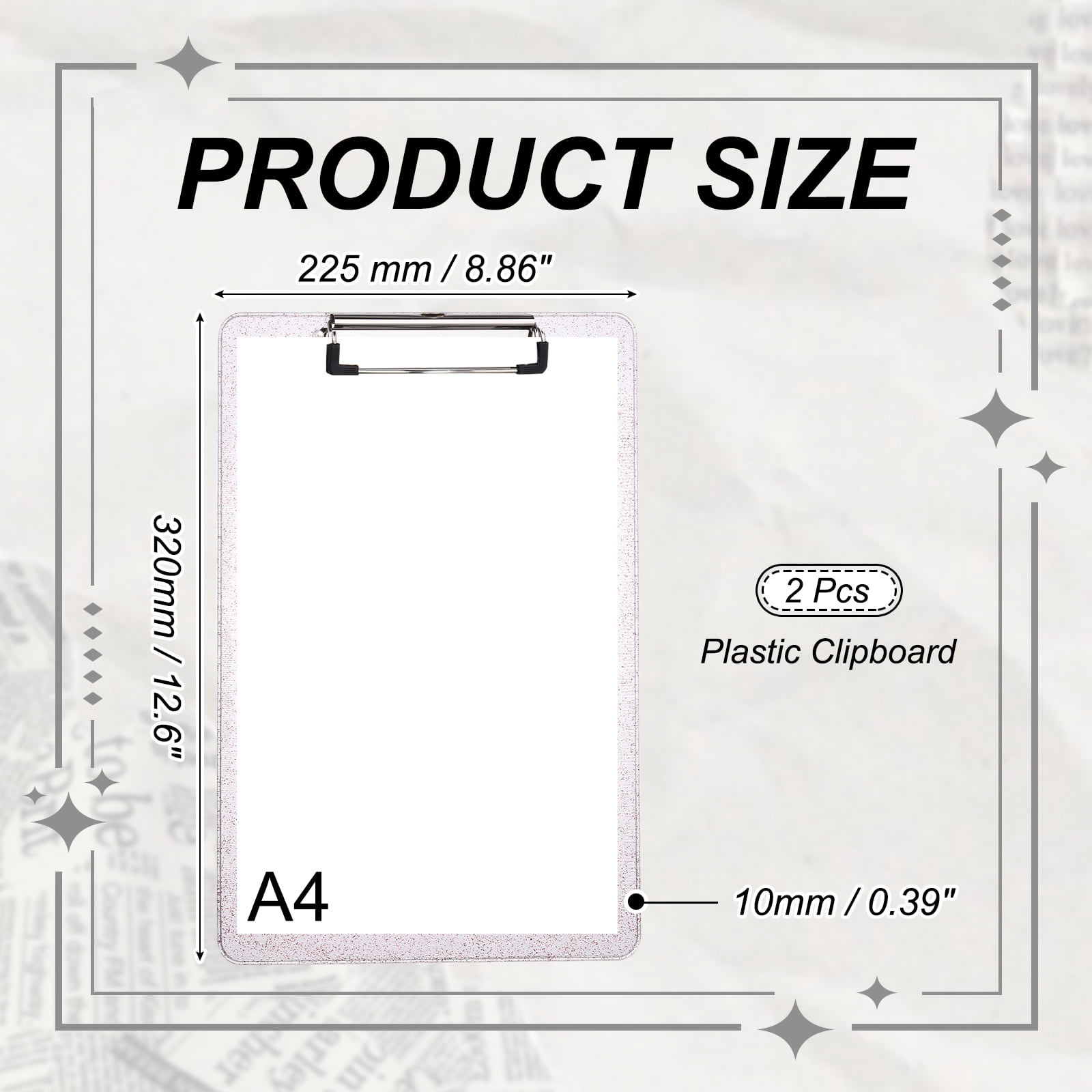 Uxcell 2 Pcs Plastic Clip Boards, A4 Size Red Stylish Clip Boards Glitter Design Cute Clipboards Office Supplies for Restaurant Shop Store Note Memo Card Sign Holder