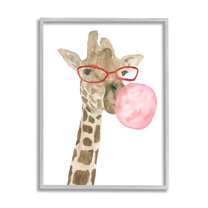 Stupell Fun Giraffe Bubblegum Animal Animals & Insects Painting Gray Framed Art Print Wall Art