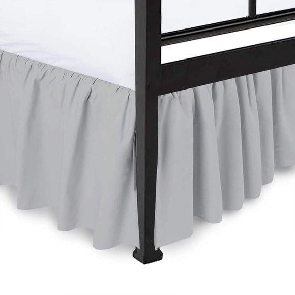 Jupe de Lit en Lin Exotique à Volants Coins Fendus Ultra-Doux Poly Coton/microfibre jusqu'à 21 Pouces Chute Expertise Ajustement sur Mesure Sans Plis Jupe de Lit (Grand-Gris Clair)