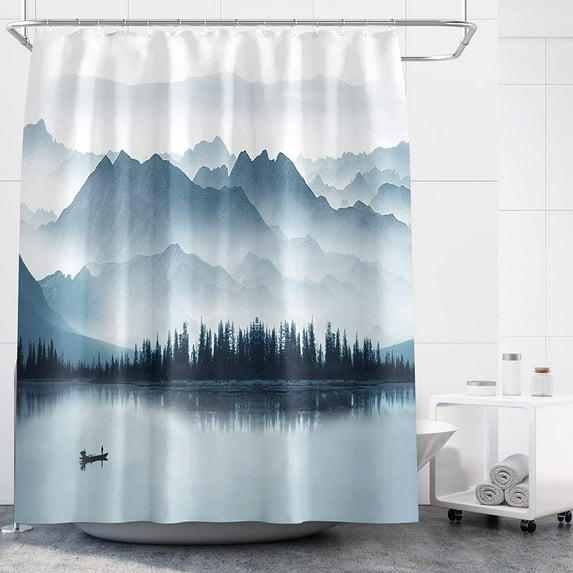 Abstract Shower Curtain 72 X 72 Inches With 12 Hooks Modern Aesthetic Abstract Stripe Shower Curtain Set For Bathtub Bathroom Gray Blue Brown Contemporary Abstract Painting Fabric Shower Curtains