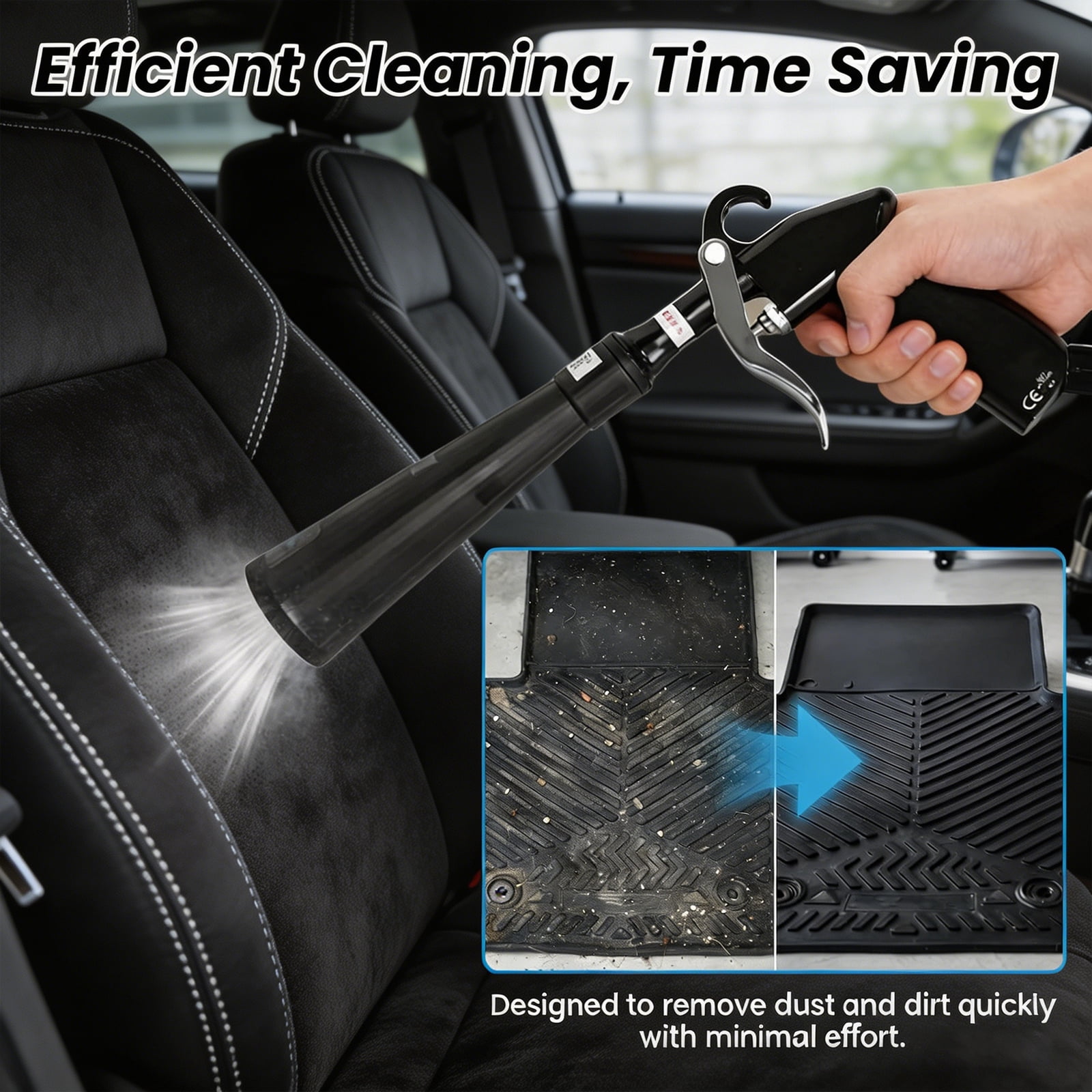 Dry Cleaning Gun, Air Powered Car Interior Cleaning Tool, Vortex Airflow Air Compressor Gun for Auto Detailing Seats Carpets Vents