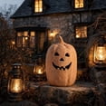 thumbnail image 7 of Holloyiver Handmade Terracotta Pumpkin Jack O' Lantern, Halloween Fall Terracotta Pumpkin Lantern Ornament, Autumn Farmhouse Table Festival Decoration for Home Porch Mantel Room Decor, 7 of 7