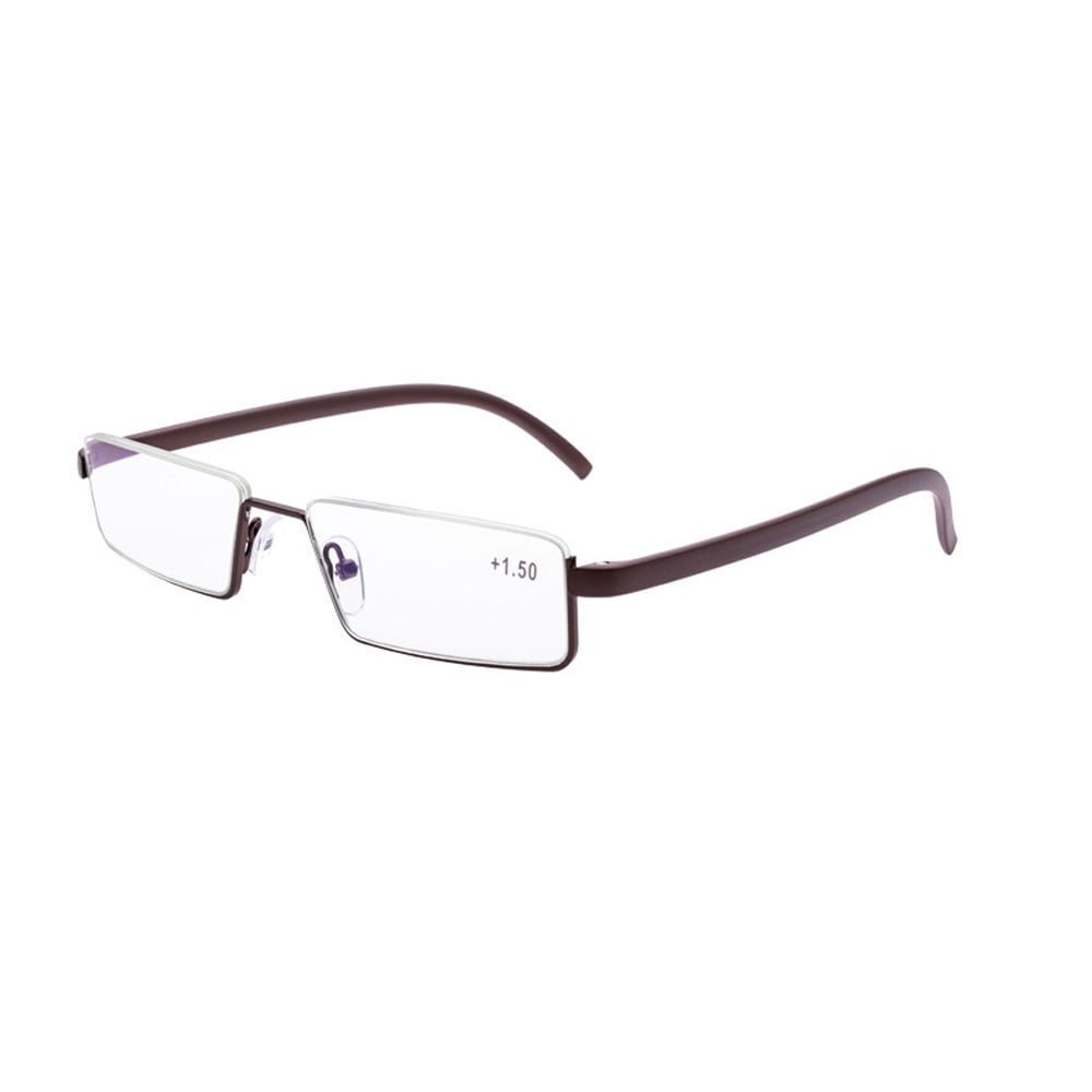 Mens Brown Half Rimless Reading Glasses +3.50 Blue Light Blocking tr90 Flexible Presbyopic Glasses Half Frameless Rectangle Readers with case